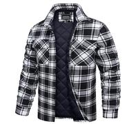 TACVASEN Lumberjack Shirt Men Quilted Padded Work Shirts Long Sleeve Checked Fleece Jacket Casual Plaid Flannel Shirt Black,XL