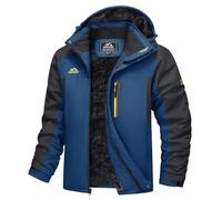 TACVASEN Men Waterproof Jackets Warm Fleece Ski Jacket Windproof Outdoor Fishing Coats for with 5 Zip Pockets Denim Blue,L