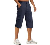 TACVASEN Men's 3/4 Cargo Shorts - Quick Dry, Elasticated Waist, Below Knee, Holiday Shorts - Blue, 36