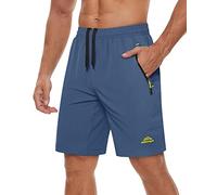 TACVASEN Men's Blue Grey Athletic Running Shorts with 3 Pockets, Quick Dry, Water Resistant, Elastic Waistband, 8 Inch Inseam, Size 34