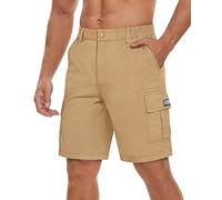 TACVASEN Men's Cargo Shorts Elasticated Waist Stretch Work Hiking Walking Shorts for Summer with Mulit Pockets Khaki,30
