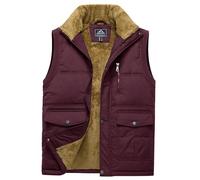 TACVASEN Mens Fleece Gilet Winter Puffer Jackets Sleeveless Body Warmer Winer Outerwear Windproof Camping with Pockets Wine Red L