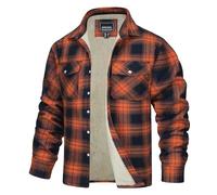 TACVASEN Men's Fleece Jackets Checked Lumberjack Shirts with 5 Pockets | Winter Work Flannel Shirt Casual Button Down Coat