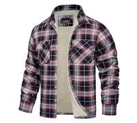 TACVASEN Men's Fleece Jackets Checked Lumberjack Shirts with 5 Pockets | Winter Work Flannel Shirt Casual Button Down Coat