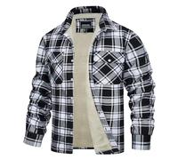 TACVASEN Men's Fleece Jackets Checked Lumberjack Shirts with 5 Pockets | Winter Work Flannel Shirt Casual Button Down Coat