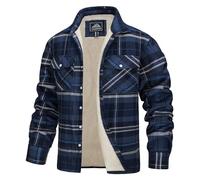 TACVASEN Men's Fleece Jackets Checked Lumberjack Shirts with 5 Pockets | Winter Work Flannel Shirt Casual Button Down Coat