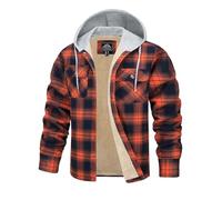 TACVASEN Men's Hooded Flannel Shirts Jacket Lined Fleece Plaid Hoodies Shirts Button Down Padded Check Lumberjack Jacket Orange,3XL