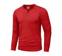TACVASEN Mens Long Sleeve T Shirt Cotton Button Henley Top Tomato Red 3XL