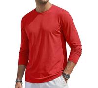 TACVASEN Men's Long Sleeve T Shirt Shirt Breathable Casual Tops Classic Plain Basic Cotton Long Sleeve T Shirt TomatoRed 3XL