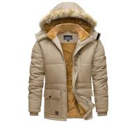 TACVASEN Men's Puffer Jackets Thermal Winter Warm Fleece Jacket Waterproof Windproof Ski Hiking Parka Coat with Hood Khaki M