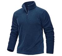 TACVASEN Mens Pullover Jumper Fleece Shirts Long Sleeve Work Pullover Sweater 1/4 Zip Top Fleece Sweatshirts Dark Blue,S