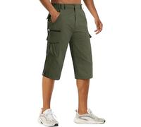 TACVASEN Men's Quick Dry Fishing Shorts - Below Knee 3/4 Length Capri Cargo Shorts, Army Green, 36