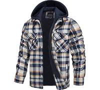 TACVASEN Men's Shirt Checked Flannel Jackets with Hood Lumberjack Plaid Jacket Coat Fleece Quilted Hoodie Casual Shirts Yellow