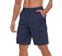 TACVASEN Men's Shorts Elasticated Waist Summer Cotton Lightweight Cargo Shorts for Work Walking Hiking (30, Navy)