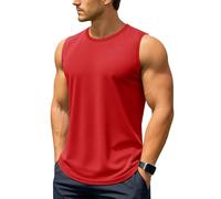 TACVASEN Mens Sleeveless T Shirt UPF 50+ Training Tops Quick Dry Breathable Cotton Gym Vests TomatoRed L
