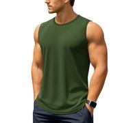 TACVASEN Men's Sleevless Vests Summer Workout Tank Top Gym Running Shirts Cooling Mucsle Shirt for Men Army Green S