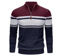 TACVASEN Mens Sweater Quarter Zip Pullover Cotton Long Sleeve Sweaters Striped Causal Pullovers Winter Sweatshirt WindRed, S