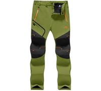 TACVASEN Men's Thermal Work Trousers Waterproof Fishing Softshell Trousers Stretch Hiking Trousers with Zip Pockets, Thick - Dark Green, 40