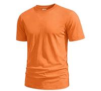 TACVASEN Mens Tshirt Short Sleeve Cotton Top Plain Crew Neck Top Orange L