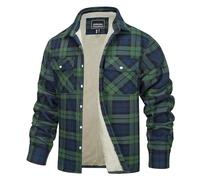 TACVASEN Men's Winter Jakcets Fleece Lined Checked Jacket Flannel Work Shirts Autumn Lumber Shirt Jacket Casual Cargo Jacket Green M