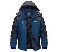 TACVASEN Military Jacket Men Fleece Waterproof Jacket Work Softshell Jacket Hooded Jacket Denim Outdoor Jacket Fleece Tactical Jacket Waterproof Raincoat Motorbike Jacket with Zip Pocket Blue