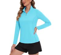 TACVASEN Rashguard Swimwear Women Zip UV Protection Shirts Summer Breathable Swimming Shirts Surfing Swimsuits (XS, Ice Blue)