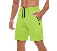 TACVASEN Running Shorts Men Breathable Gym Shorts Men Zip Pocket Sports Shorts Men Outdoor Shorts for Men Workout Shorts Men Training Shorts for Men Yellow Green
