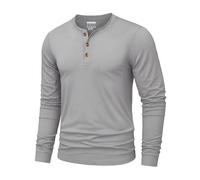 TACVASEN Shirts for Men Cotton Henley Long Sleeve Quality Tshirt Lgrey XL