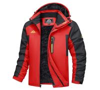 TACVASEN Ski Jackets Men's Snow Fleece Jacket Rainproof Fishing Hiking Jacket Thermal Cold Jacket Mens Walking Camping Cycling Trekking Hood Jacket, Red, XXL