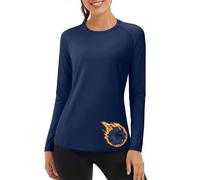 TACVASEN Thermal Base Layer Women Long Sleeve Fleece Lined Crew Neck Compression Shirt Women Moisture Wicking T Shirts Navy, S