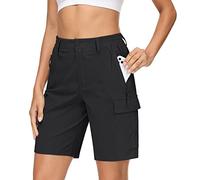 TACVASEN Women's Cargo Shorts Quick Dry Hiking Shorts UPF50+ Stretch Lightweight Water Resistant Zip Pockets Black,L