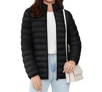 TACVASEN Womens Puffer Jackets Full Zip Softshell Quilted Jacket with Multi Pockets Autumn Lightweight Down Coats Black,M