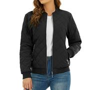 TACVASEN Womens Quilted Jacket Casual Padded Bomber Jacket with Pockets Military Jacket Windbreaker Full Zip Jackets,Black,S