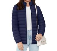 TACVASEN Womens Quilted Jacket Casual Winter Full Zip Jackets Outdoor Water-Resistant Warm Down Coats without Hood Navy Blue,L
