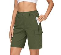 TACVASEN Women's Short with Zip Pocket Quick Dry 7" Cargo Shorts Lightweight Summer UPF50+ Shorts Army Green,M