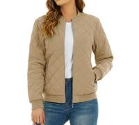 TACVASEN Womens Windbreaker Coats Diamond Quilted Jackets Winter Bomber Jacket with Pockets Work Jacket Thermal Blouson,Khaki,XXL