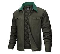 TACVASEN Work Jackets for Men Winter Quilted Wax Jacket Cotton Outdoor Hiking Coats with Corduroy Collar ArmyGreen M