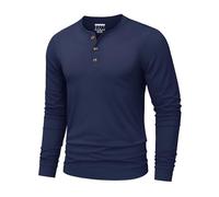 TACVASEN Work T Shirts for Men Cotton Henley Long Sleeve Top Navy 3XL
