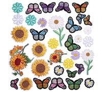 TACVEL 35 Embroidered Iron on Patch Set, Sunflowers, Butterflies, Daisies - Iron on/Applique for Clothes, Dress, Hat, Jeans, DIY Accessories