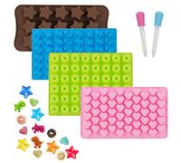 TACYKIBD 4 Pack Candy Silicone Moulds, Ice Cube Tray with 2 Droppers, Chocolate&Sweet Moulds for Cake Decoration for Kids Birthday Party(Dinosaur Donut Heart Star Shape)