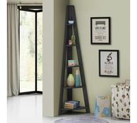 TAD | Riva Scandinavian Black 5 Tiers Corner Ladder Bookcase Shelving Shelf Unit