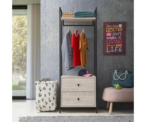 TAD | Zahra Ash Oak 2 Drawers Double Open Wardrobe Bedroom Furniture Storage