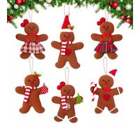 TADAYIM 6 Pieces Felt Festive Home Decor, Gingerbread Man Christmas Tree Ornaments - Gingerbread Man Christmas Tree Decorations - for Indoor Kitchen Home Wall Party Gathering