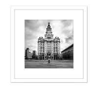 Taddeo Royal Liver Building Liverpool Photo 8X8 Inch Square Wooden Framed Wall Art Print Picture with Mount Artery8 White One Size