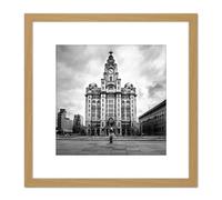 Taddeo Royal Liver Building Liverpool Photo 8X8 Inch Square Wooden Framed Wall Art Print Picture with Mount Artery8 Light Oak One Size