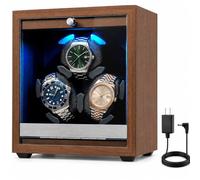 TAdgnba Watch Winder for Automatic Watches, Automatic Watch Winder Box - 3 Watch Winders with Quiet Motor, 4 Rotation Modes, LED Wooden Watch Spinner Case with AC Adapter for Men, Walnut
