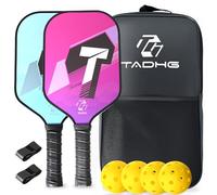 TADHG Throne Series Pickleball Paddle Set of 2 Carbon Fiber Graphite Surface with Honeycomb Core Midweight Control and Spin for Beginner Includes 4 Balls, Carrying Bag and Extra Grips