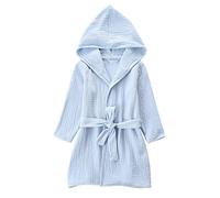 TADO MUSLIN 100% Organic Cotton Kids Bathrobe, 2 Layers Muslin, Soft and Breathable Robe for Toddlers, Baby Hooded Towels, 2-4 T, Blue