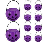 Tadoiooy 10Pcs Halloween Pumpkin Bucket Purple Devil Pumpkin Candy Bucket Plastic Halloween Candy Holder with Handle Trick or Treats for Decorations, Home Decor
