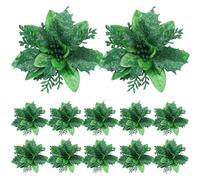 Tadoiooy Pendants, Poinsettia Artificial Flowers 12PCS 5.5in Double-layered Christmas Flowers Shinning Sprakled Christmas Tree Decorations for Wreath Garlands Green